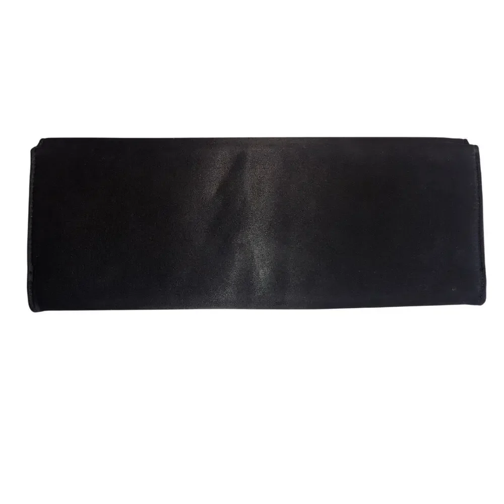 Black Satin Clutch Evening Bag Steven Kiss Lock Pink Lined Gold Avant Garde Vtg